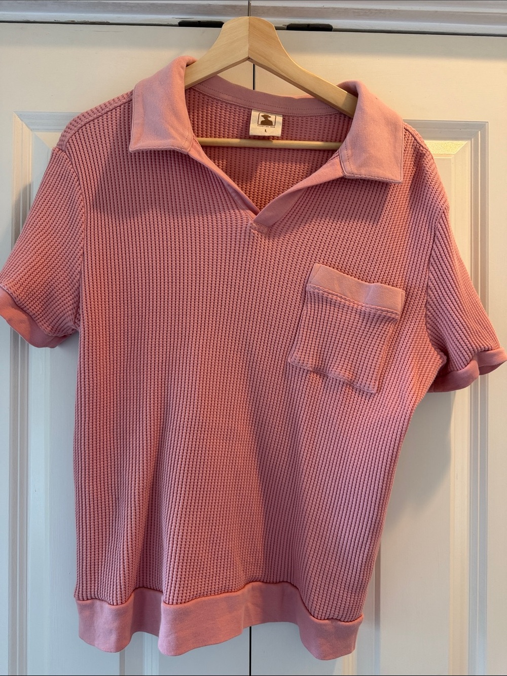 Women's Pink Waffle Knit Polo Top